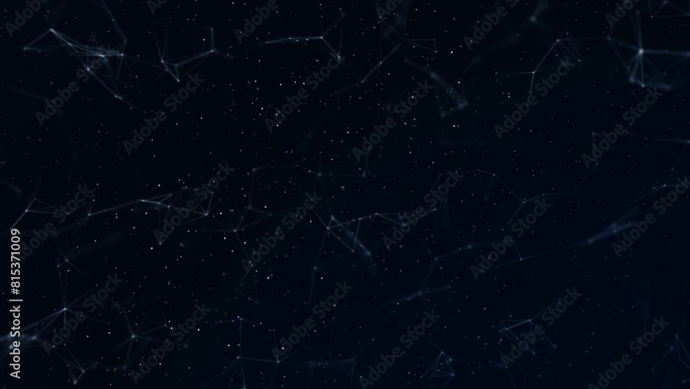 Digital technology connected lines dots animation on black copy space background.