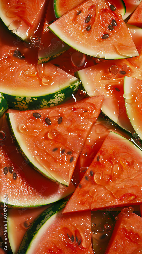 A close up of watermelon slices with seeds. A close up of watermelon slices with seeds.