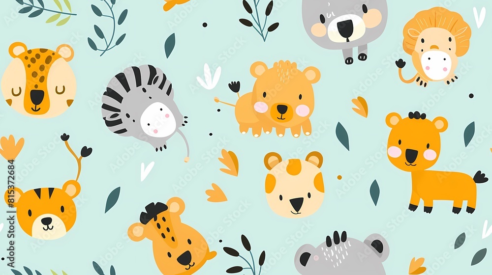 Adorable jungle animals in a cute and playful pattern Adorable jungle animals in a cute and playful pattern