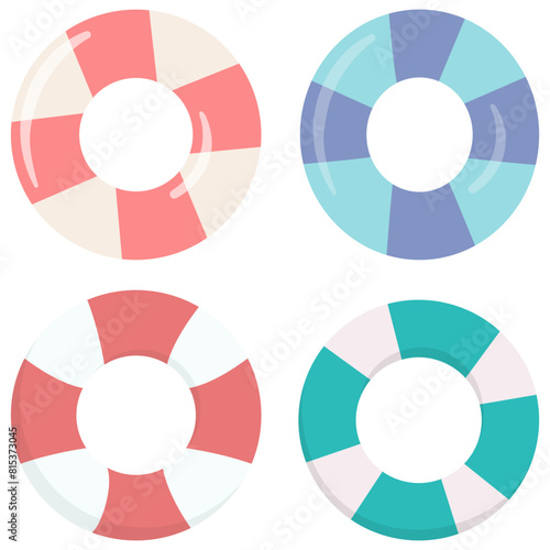 Pool striped floats flat icon set isolated on white background.