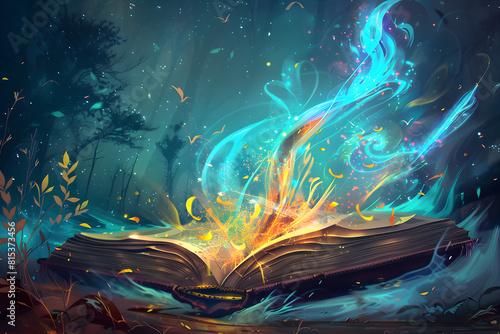 Illustration of a magical book that contains fantastic stories - a perfect image for book covers  storybook illustrations  and fantasy literature promotions.