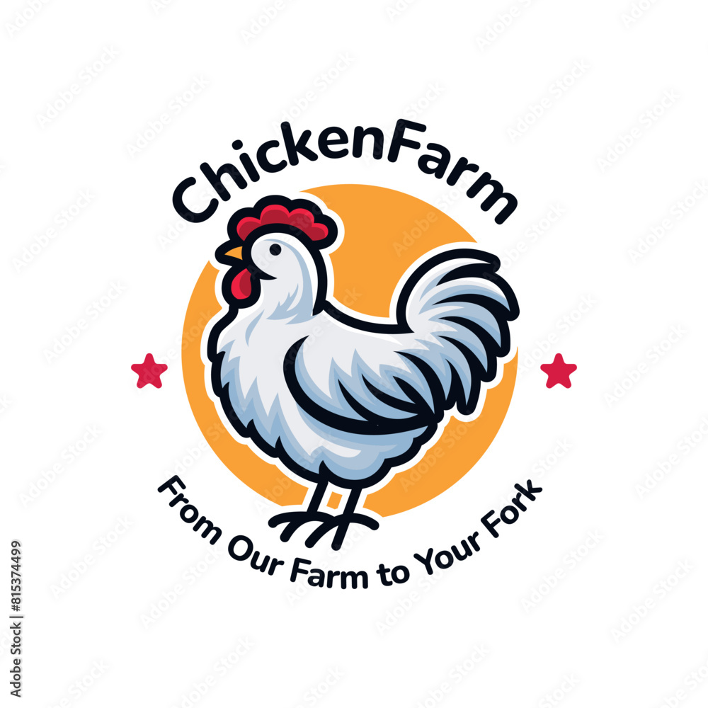 Chicken Farm Logo Illustration. Rooster Mascot Design. Suitable for T-shirt, Badge, Emblem, Print, Business, Brand, Fast Food, Culinary Brand, Restaurant. Vector, Editable Color Chicken Farm Logo Illustration. Rooster Mascot Design. Suitable for T-shirt, Badge, Emblem, Print, Business, Brand, Fast Food, Culinary Brand, Restaurant. Vector, Editable Color