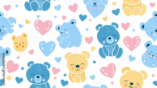 Colorful bears and hearts pattern perfect for a cheerful vibe