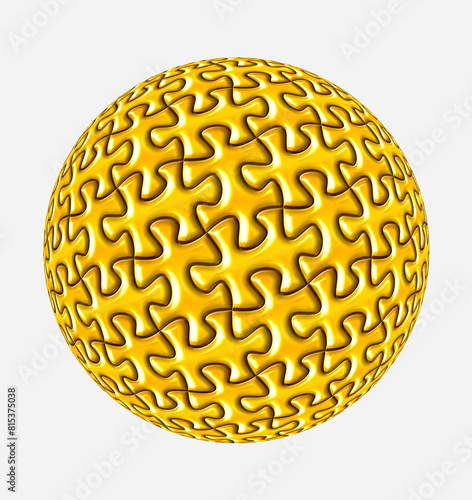 Golden globe jigsaw puzzle isolated on white background.
