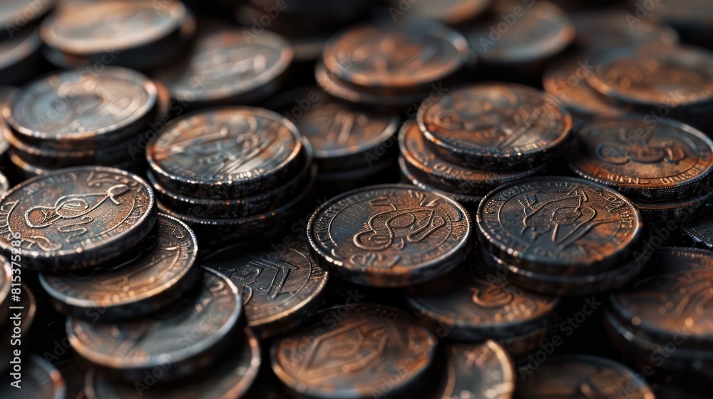 A close-up image of bronzed coins features intricate designs, symbolizing wealth and financial concepts A close-up image of bronzed coins features intricate designs, symbolizing wealth and financial concepts