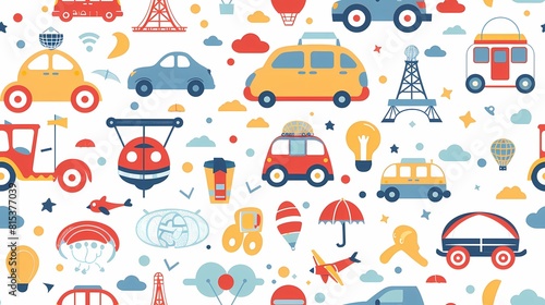 Colorful pattern of transportation and travel icons