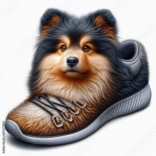 puppy with a toy shoe