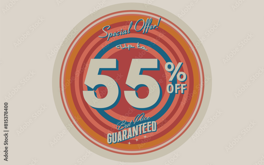 Fototapeta premium UP TO 55% OFF DISCOUNT EMBLEM STAMP VECTOR ILLUSTRATION