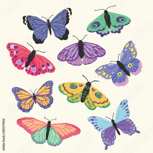 Butterfly icon set with painting style