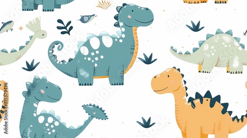 Playful dinosaurs in a whimsical pattern