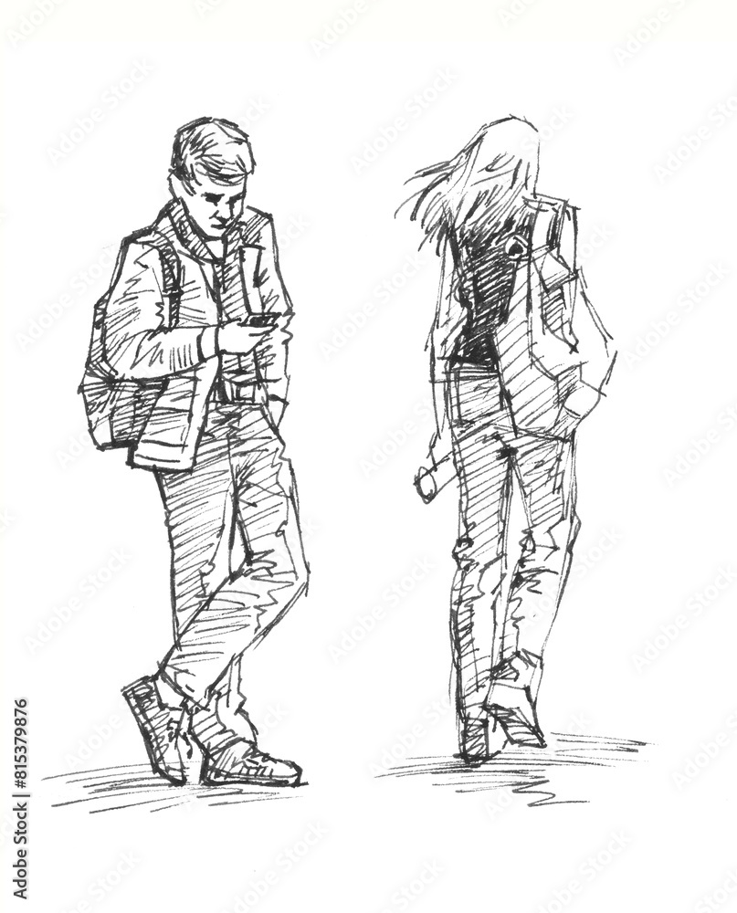 sketch of people standing pen drawing for card decoration illustration sketch of people standing pen drawing for card decoration illustration