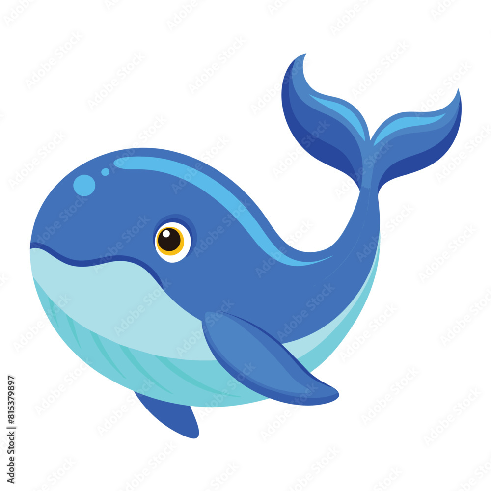 Obraz premium Cute Blue Whale Swimming Cartoon Vector Icon Illustration Animal Nature Icon Isolated Flat Vector