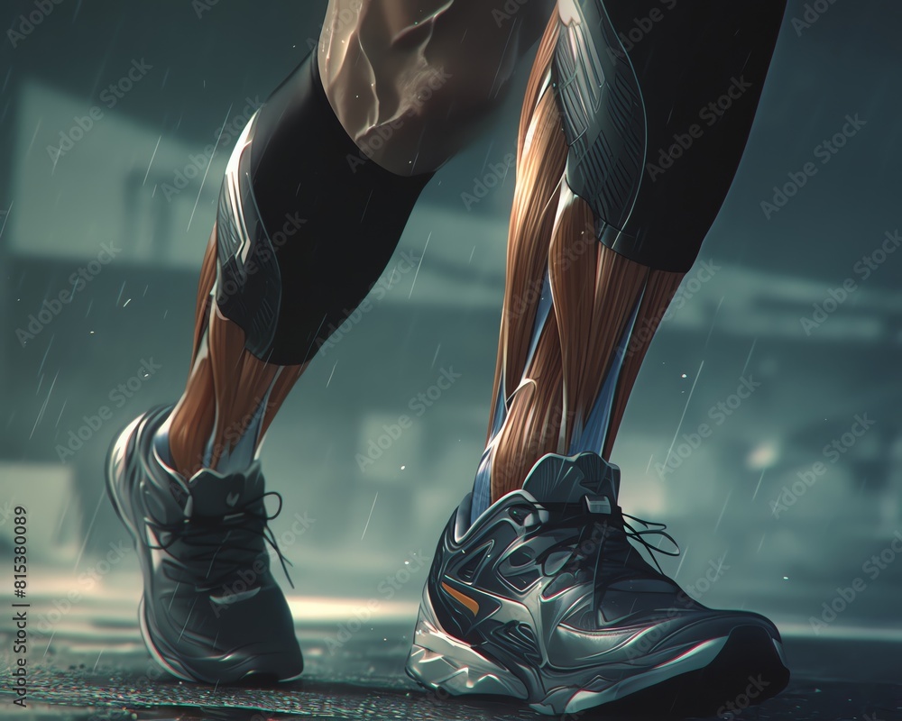 Hyperrealistic digital artwork focusing on a runners legs, showing ...