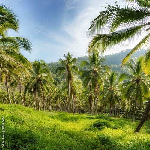 palm trees on the beach,tropical forest with towering palm trees, the lush green foliage that envelops the landscape.