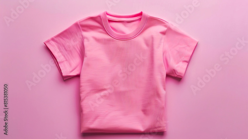 A pink t - shirt on a light pink background.