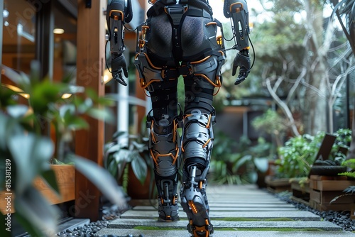 A rehabilitation center using exoskeleton suits to aid patients in regaining mobility after spinal injuries photo