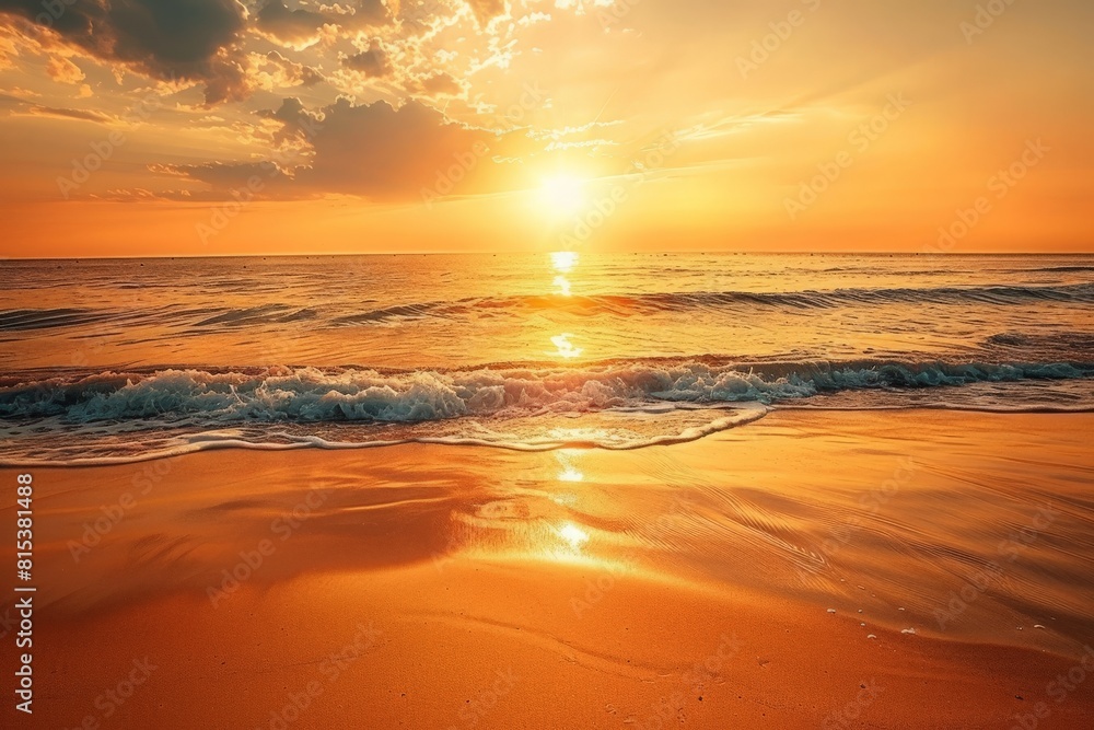 Fototapeta premium Vibrant sunset over a beautiful serene beach landscape