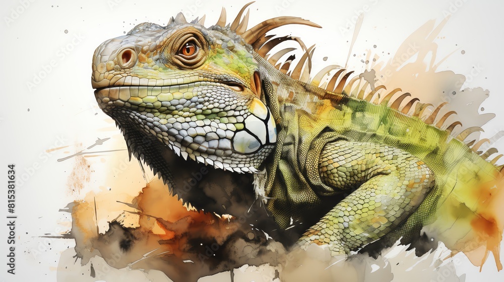 Fototapeta premium A watercolor painting of a green iguana.