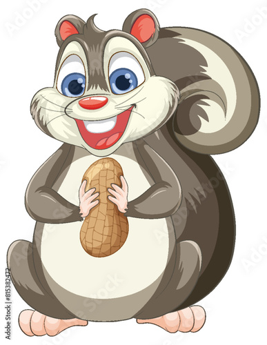 Vector illustration of a happy squirrel with a nut
