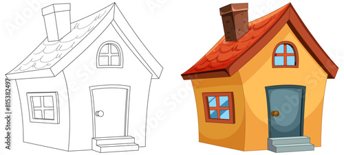 Two stylized cartoon houses with vibrant colors