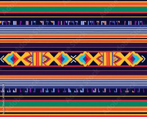 Linear graphic ethnic Mexican national pattern. Traditional Aztec Print. Day of the Dead  Cinco de Mayo  Latin American Heritage Month. Bright ethnic Latin American  Mexican background.