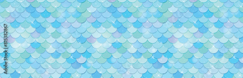 Seamless pattern of overlapping fish scales in blue tones