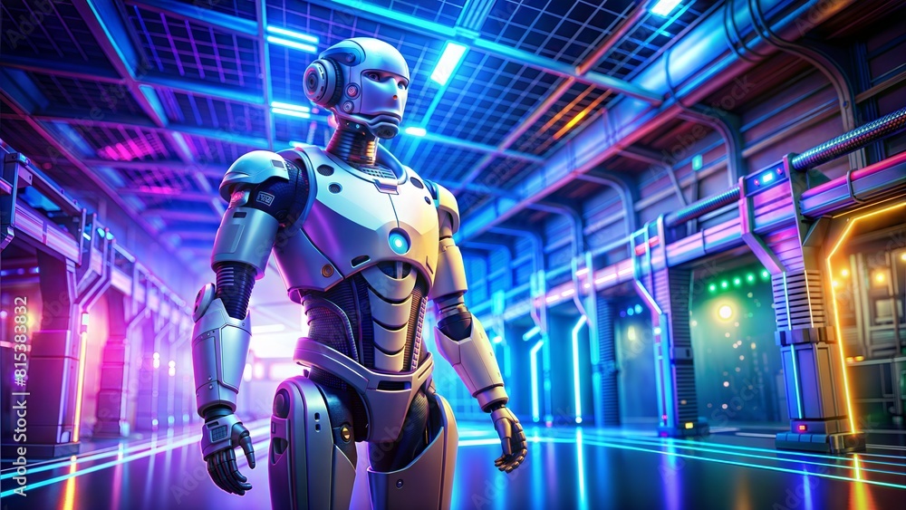 A scene with a futuristic robot used in technology A scene with a futuristic robot used in technology