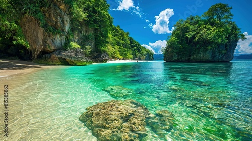Tropical Beach Paradise: Clear Waters and Vibrant Nature