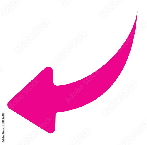 Left down turning directional pink arrow. Turn arrow icon vector in trendy flat style. Arrow icon illustration isolated on white background. Vector Illustration