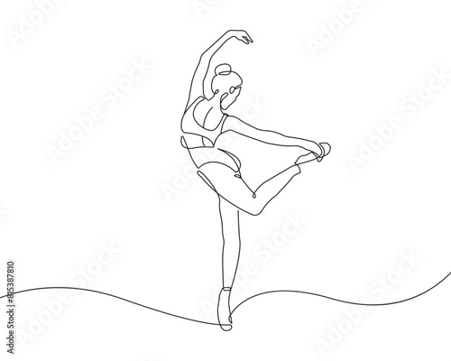 Ballerina Silhouette Continuous One Line Drawing. Woman Dancer Abstract Minimal Outline Illustration. Ballet Concept for Wall Art Decor Continuous One Line Drawing. Vector EPS 10.