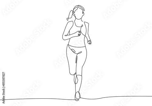 Woman Runner One Line Drawing. Running Abstract Minimal Drawing. Continuous One Line Woman Run Sport Illustration. Modern Trendy Contour Drawing. Vector EPS 10.