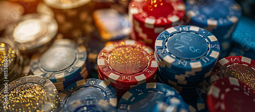 Vibrant casino atmosphere with slot machines, card tables, and lively patrons. Captured with vivid colors and dynamic lighting. Perfect for themes of gaming, entertainment, and nightlife. High-resolut