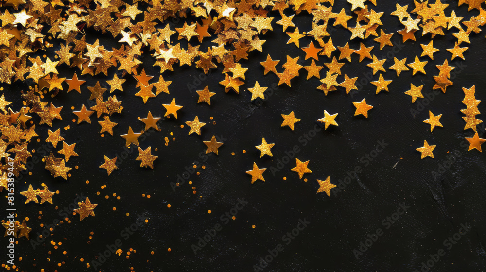 Gold stars twinkle against a black backdrop, creating a festive atmosphere with layered textures and delicate cutouts. Gold stars twinkle against a black backdrop, creating a festive atmosphere with layered textures and delicate cutouts.