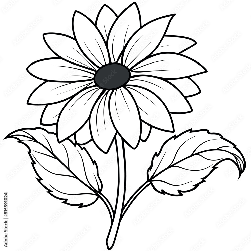 Black Eyed Susan flower outline illustration coloring book page design, Azalea flower black and white line art drawing coloring book pages for children and adults
