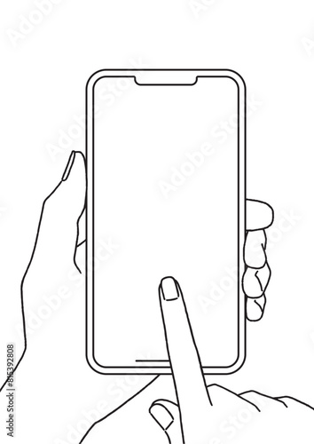 スマホを操作する手の手書きスケッチ風イラスト＿フレーム