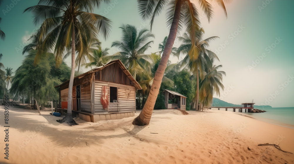 beautiful beach with resorts and tropical palm trees. Summer seascape vacation concept. beautiful beach with resorts and tropical palm trees. Summer seascape vacation concept.