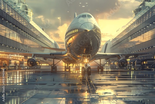 A visually captivating scene of aviation evolution with a modern twist Integrate futuristic elements using CG 3D rendering for a seamless blend of past and future in a minimalist style