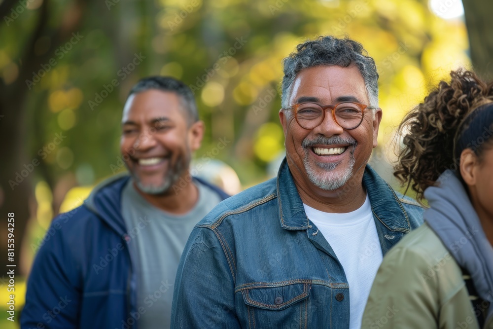 Portrait of a happy senior man with his family in the park Portrait of a happy senior man with his family in the park