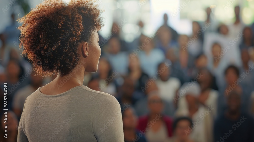 Inspirational moment as a candidate speaks about unity, diverse audience of supporters listening intently Inspirational moment as a candidate speaks about unity, diverse audience of supporters listening intently