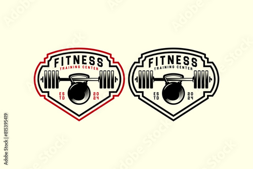 barbell and kettle bell logo design for bodybuilding, powerlifting, weightlifting, fitness and gym club