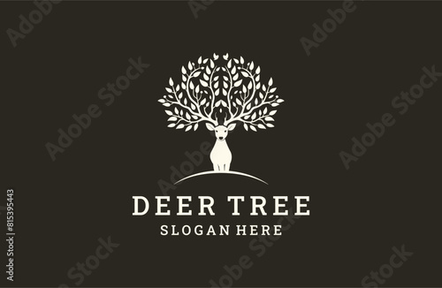 Deer tree logo template vector illustration design