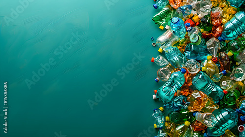 Plastic bags isolated, recycle sign created of plastic, environmentalists removing litter from seashore,  recycling and separate waste collection concept, shape of recycling symbol, Generative Ai