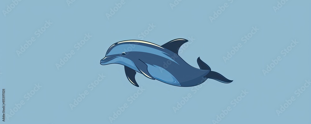 Fototapeta premium Dolphin jump against blue background. brushstroke style painting, evoking a sense of freedom and joy