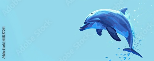 Dolphin jump against blue background. brushstroke style painting  evoking a sense of freedom and joy