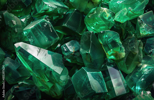 A pile of emerald green crystals. Created with Ai