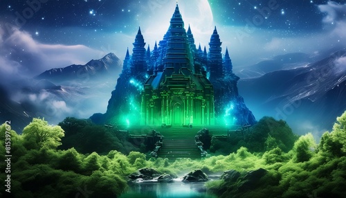 Green temple in jungle 