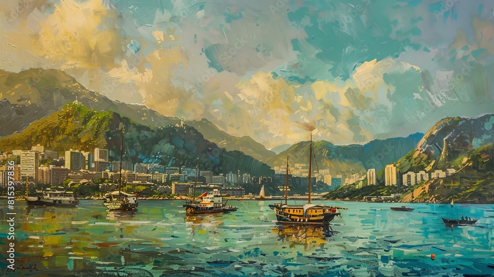 Obraz premium A landscape of Hong Kong's harbor