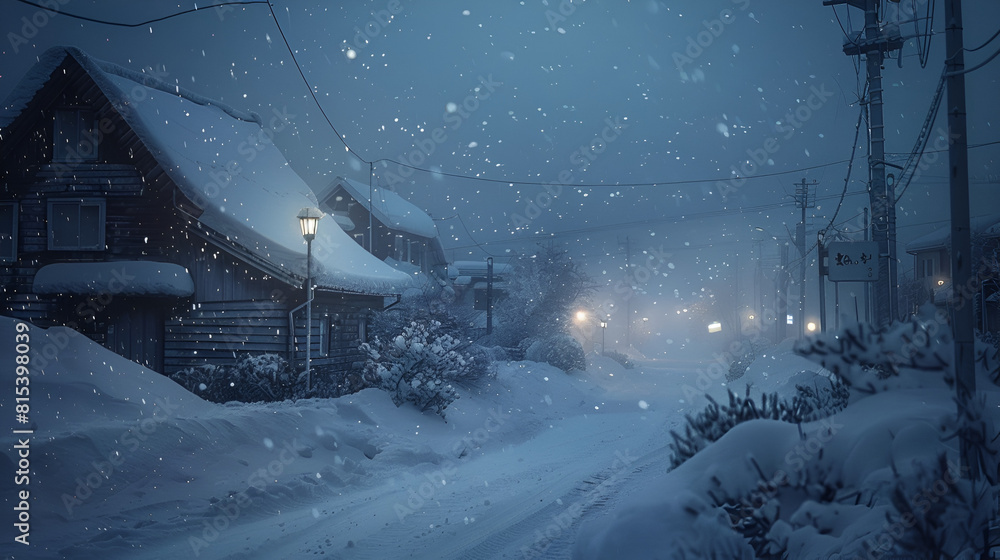 Fototapeta premium Blizzard Weather Heavy Snow Day World Covered by Snow Artistic Illustration Aspect 16:9 