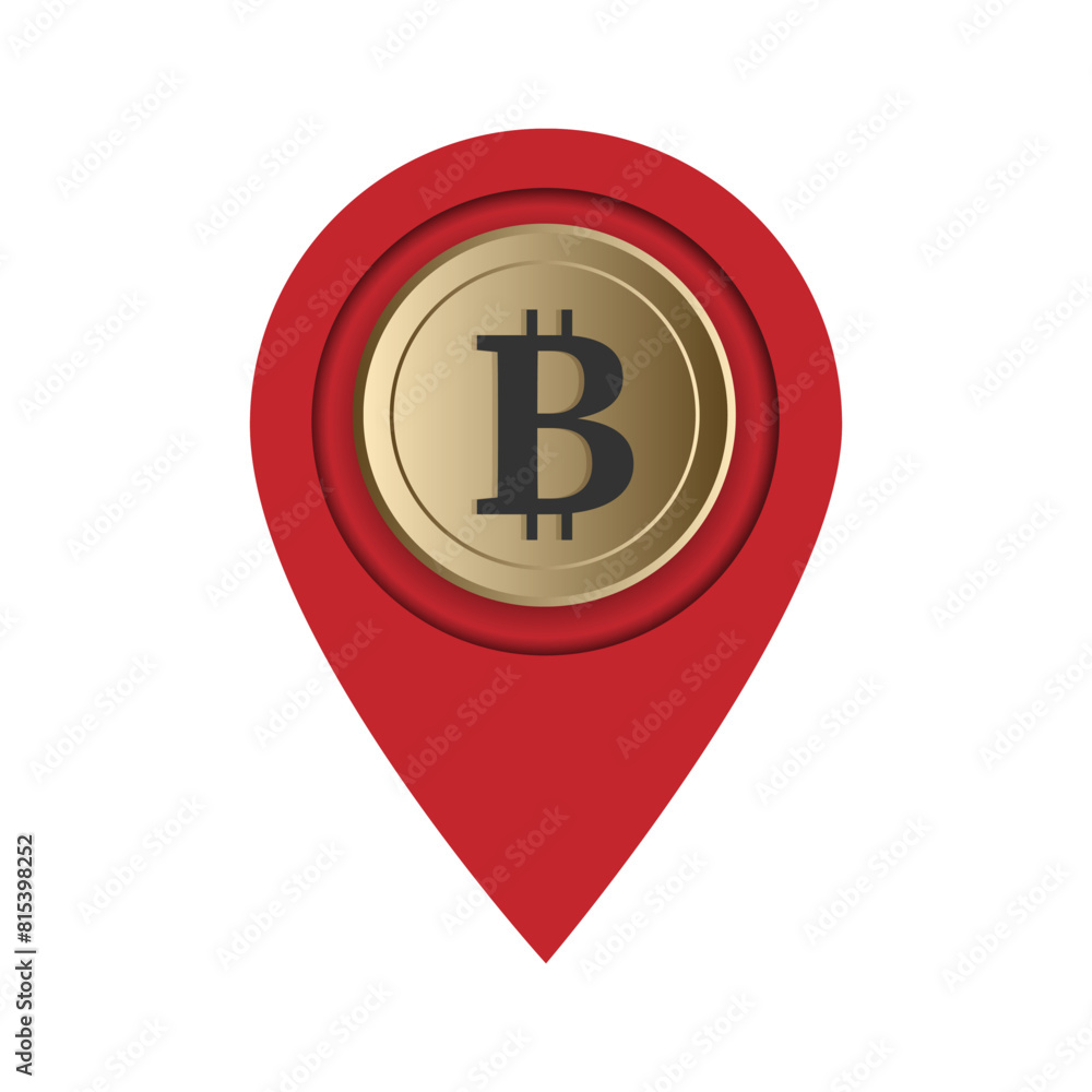 vector graphic of Location pin with bit coin image. Simple 3D outline design style. Suitable for bit coin map markers, location points, symbols and more. design template vector vector graphic of Location pin with bit coin image. Simple 3D outline design style. Suitable for bit coin map markers, location points, symbols and more. design template vector
