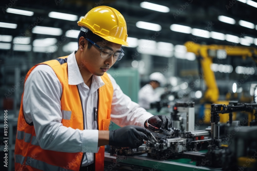 Asian engineering worker working in factory industrial manufacturing Asian engineering worker working in factory industrial manufacturing